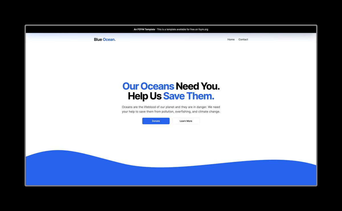 An image of the Blue Ocean template website designed by Ruslan Mukhamedvaleev.